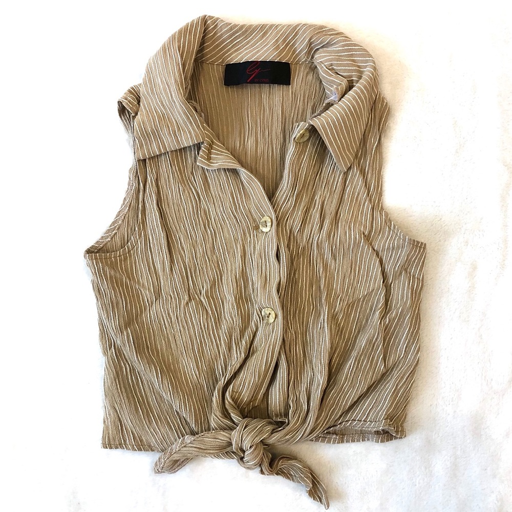 Vintage Cyrus Khakis w/ White Stripe Tie Front Top